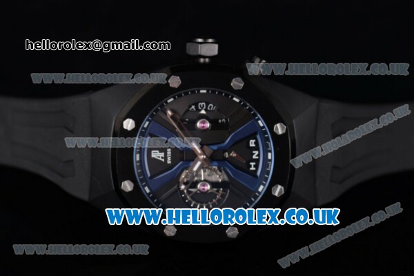 Audemars Piguet Royal Oak Concept Japanese Miyota Quartz PVD Case with Skeletoon Dial Blue Central Bridge and Black Rubber Strap (EF) - Click Image to Close